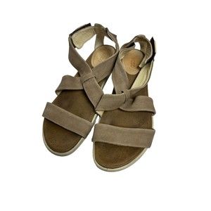 Ecco Yuma Flat Comfort Sandals Tan Cream Nubuck Leather Size 40 US 9.5 Leather